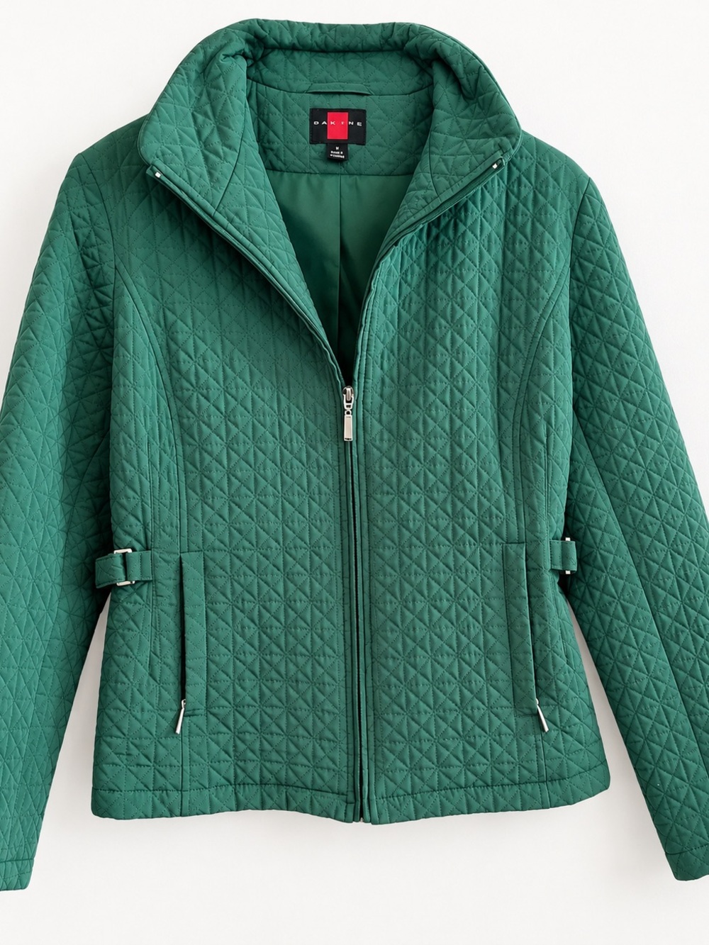 Gallery Womenβs Green Quilted Jacket Size Large Full Zip Lightweight Coat